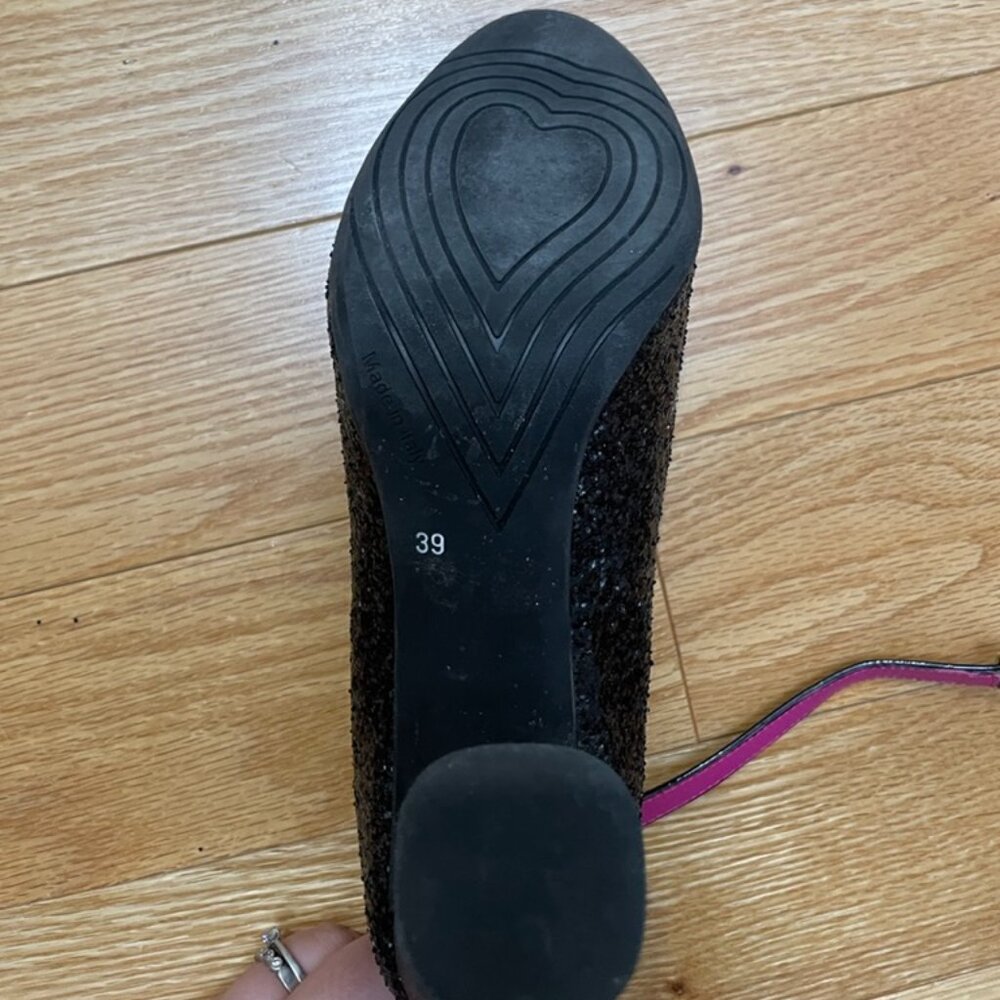 Ferca 81 Black Glitter Ankle Strap Heels – Made in Italy (Size 39 / US 8.5–9)